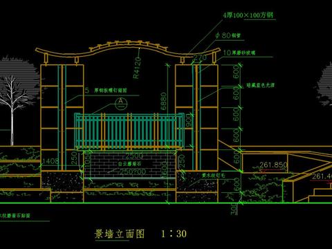  造型景墻cad施工圖 