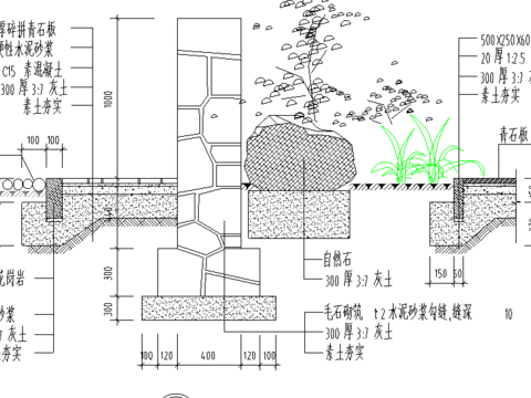  公園設計矮墻廣場cad施工圖 