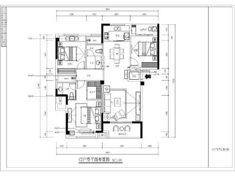  家裝平面方案圖cad施工圖 