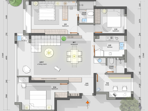  135平米大平层cad平面布置图 