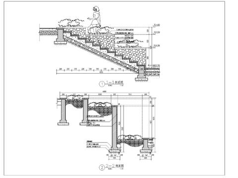  主入口台阶及花池cad大样图 