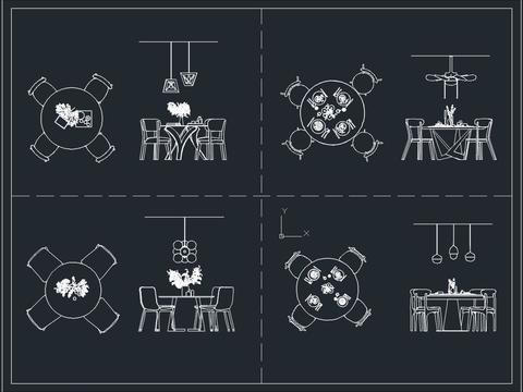  北欧简约圆形餐厅桌椅cad图库 
