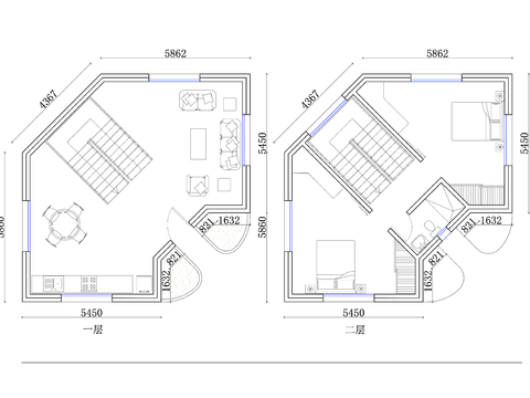  两层单空间小户型公寓cad平面图 