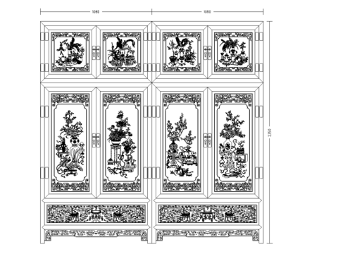  中式雕花衣柜图纸 
