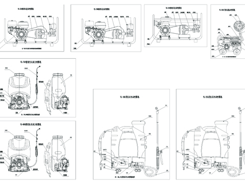  8种喷雾机外形图CAD施工图 