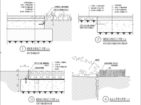  铺装交接钢板收边CAD节点大样 