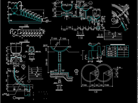  喷泉跌水cad节点大样图 