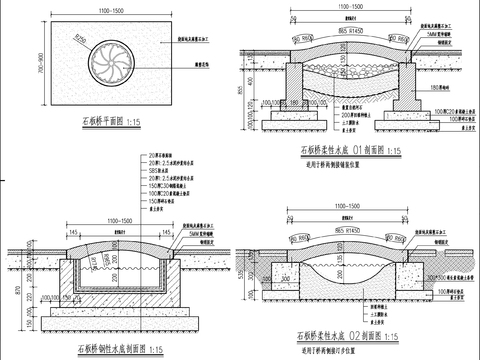  石板桥水景cad大样图 
