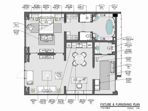 120㎡酒店豪華客房套房CAD施工圖 