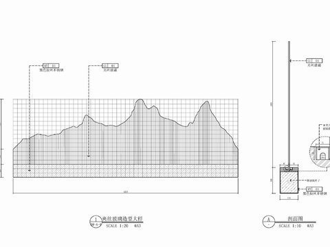  夹丝玻璃屏风隔断大大样详图 玻璃隔断 屏风 造型屏风cad大样图 