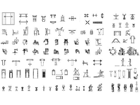  现代运动健身器材图块cad图库 