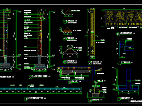  小区入口景墙CAD节点大样 