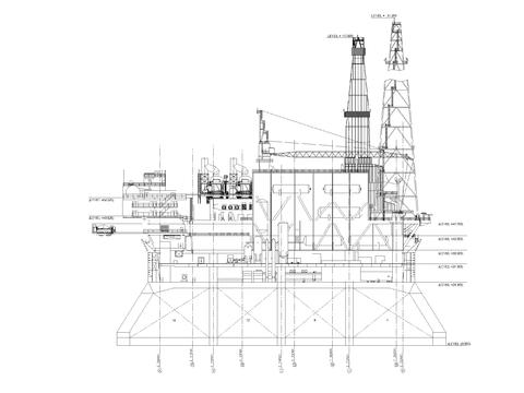  海上石油平台立面图cad大样图 
