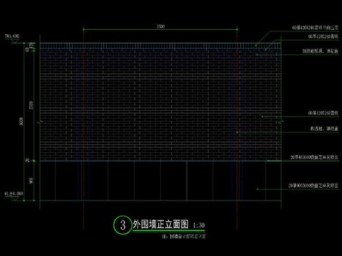  新中式小区实体围墙CAD施工图 