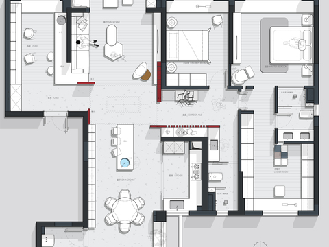 171平户型平面设计CAD施工图 