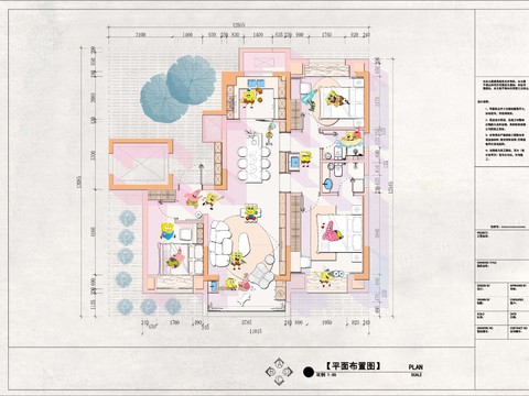  别墅家装cad施工图彩平图 