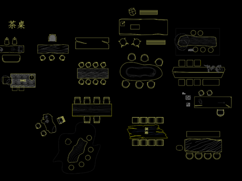  实木茶桌茶台cad图库 