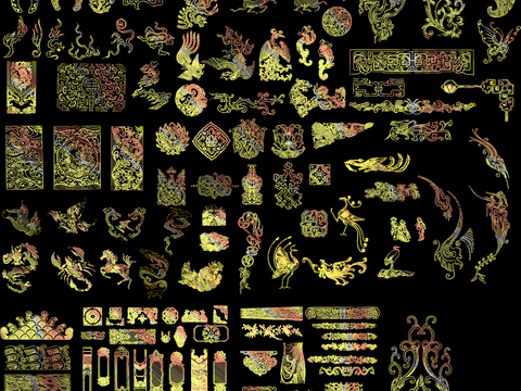  中式传统元素雕花图案CAD图库 