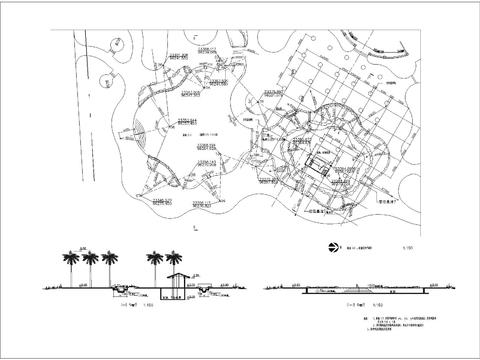  泳池鱼池定位平面cad施工图 