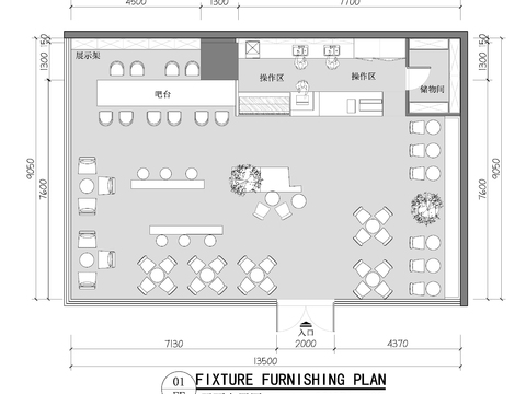  甜品烘焙店cad平面图 