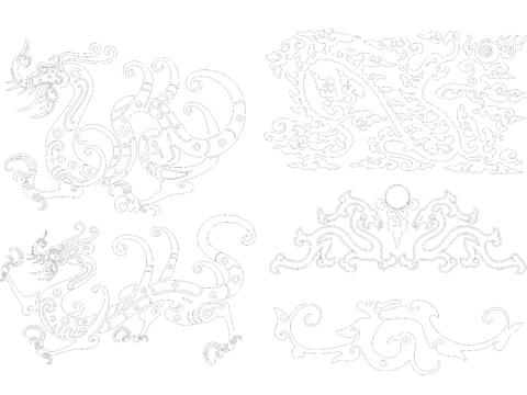  龙凤祥云吉祥雕刻图案cad图库 