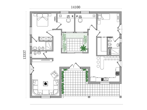  188m²单层别墅住宅cad平面图 