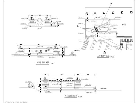  小区入口水景cad大样图 