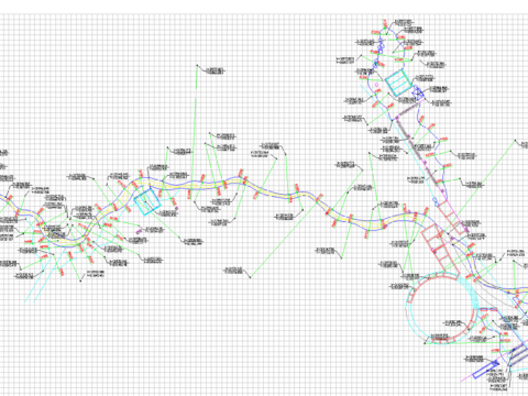  水系及砂石按摩道定位图cad图库 