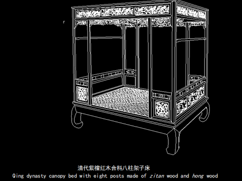  明清中式古典床cad图库 