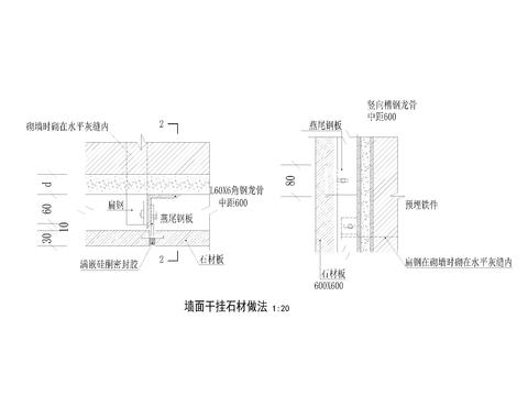  大理石砖墙干挂石材标准节点大样 
