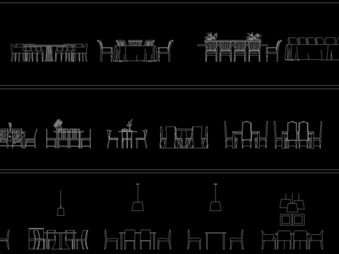 桌椅组合餐具单桌单椅cad立面图库 