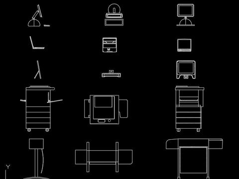  北欧办公设备平面立面cad图库 