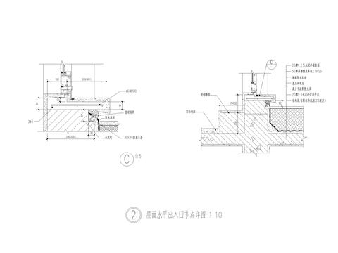  屋面高低及水平出入口CAD节点大样 