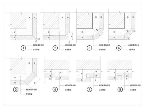  湿贴石材饰面cad节点大样 