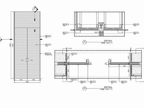  装饰木饰面滑入墙内滑门cad施工图 