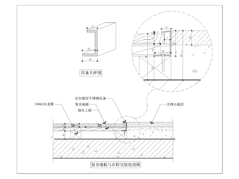  不锈钢压条 收口条cad大样图 