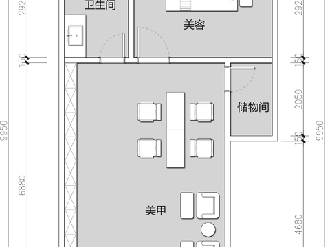 美甲美容護膚中心cad平面圖 