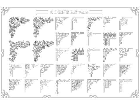  欧式古典复古镂空角花 角线 雕花cad图库 