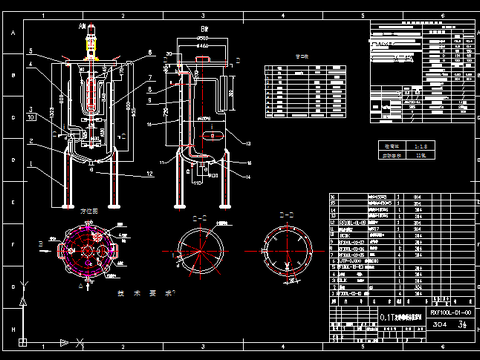  0.1吨发酵罐罐体装配机械图纸 