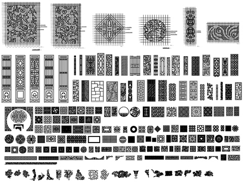  中式元素百福图屏风雕花cad图库 