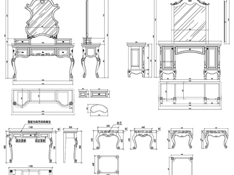  梳妆台设计素材cad图库 