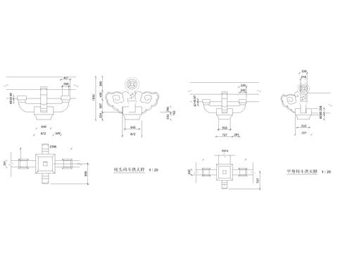  中式建筑构件柱头科斗拱大样 