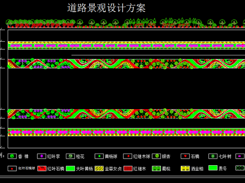  綠化帶平面規(guī)劃cad施工圖 
