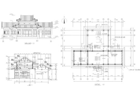  仿古戏楼建筑cad施工图 