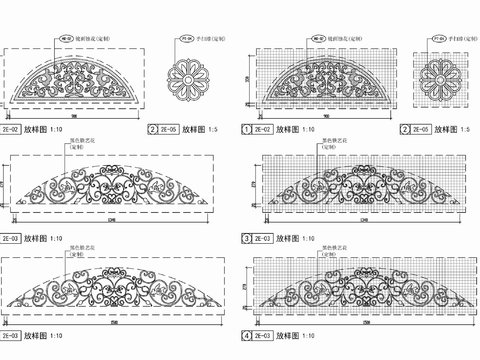  欧式雕花放样详图 木雕花 铁艺雕花 镂空雕花cad大样图 