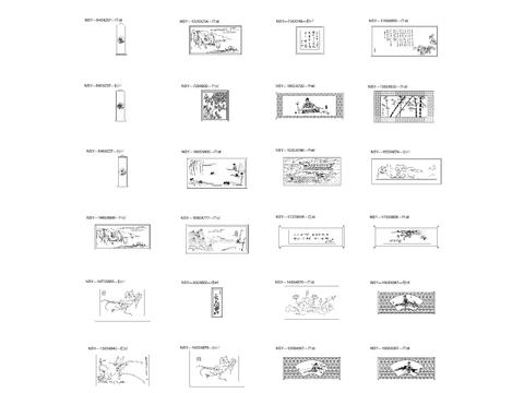  中式字画 中式圆形 中式扇形画 挂画立面cad图库 