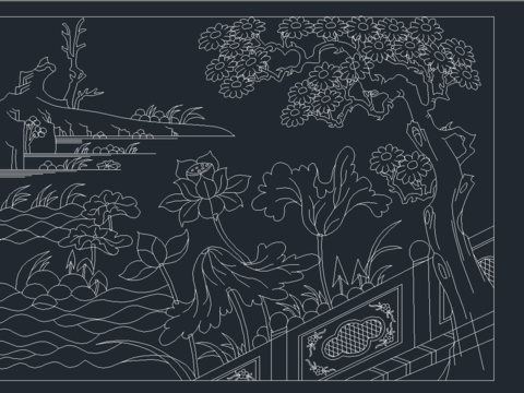  菊花兰花荷花雕花cad图库 