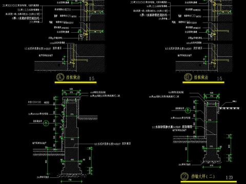  挡土景墙节点大样 