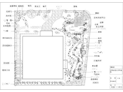  别墅庭院cad平面图 