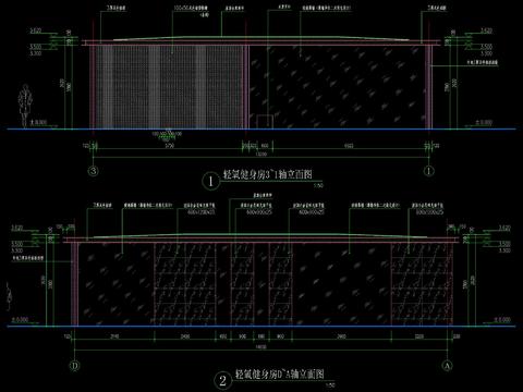  现代钢结构玻璃幕墙廊架CAD施工图 